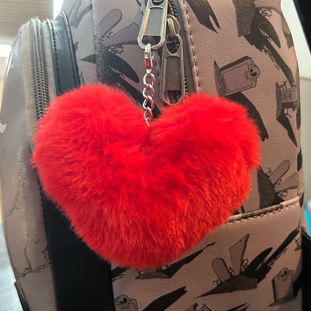 Fuzzy Heart Red PomPom XXL Bag Charm